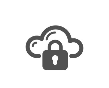 Bulut bilgisayar koruma ikonu. İnternet veri depolama işareti. Dosya sunucu teknoloji sembolü. Klasik düz stil. Kalite tasarım elemanı. Basit bulut koruma ikonu. Vektör