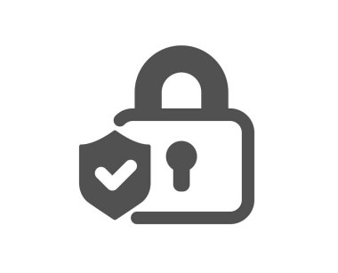 Güvenlik kilidi simgesi. Siber savunma kalkanı işareti. Özel koruma sembolü. Klasik düz stil. Kalite tasarım elemanı. Basit bir güvenlik kilidi simgesi. Vektör