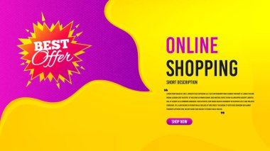 En iyi teklif rozeti. İndirimli pankart şablonu. İndirimli afiş şekli. İndirim kuponu ikonu. Özel teklifli yaratıcı konuşma balonu. Online alışveriş konsepti, tırnak içinde ve düğmeli. Vektör