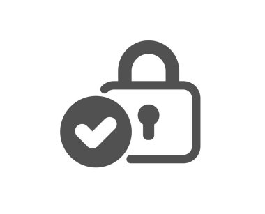 Doğrulanmış dolap ikonu. Onaylanmış koruma kilidi işareti. Onaylanmış güvenlik sembolü. Klasik düz stil. Kalite tasarım elemanı. Doğrulanmış basit dolap ikonu. Vektör