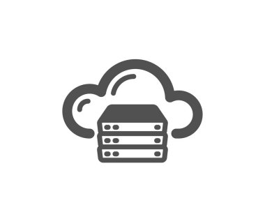 Bulut bilgisayar sunucusu simgesi. İnternet veri depolama işareti. Dosya sunucu teknoloji sembolü. Klasik düz stil. Kalite tasarım elemanı. Basit bulut sunucu simgesi. Vektör