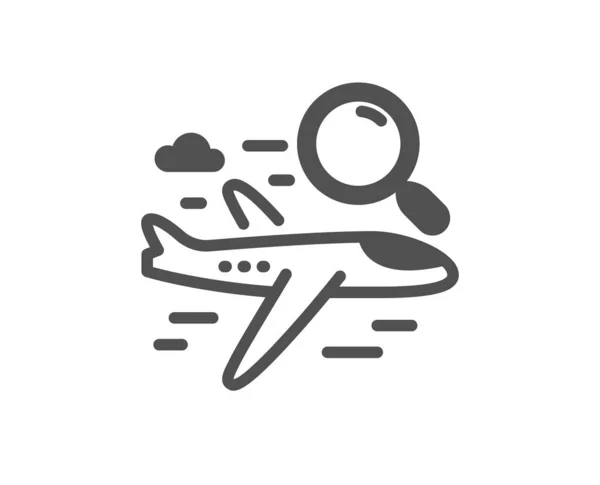 Иконка Поиска Самолет Увеличительным Стеклянным Знаком Найти Символ Рейсов Аэропорт — стоковый вектор