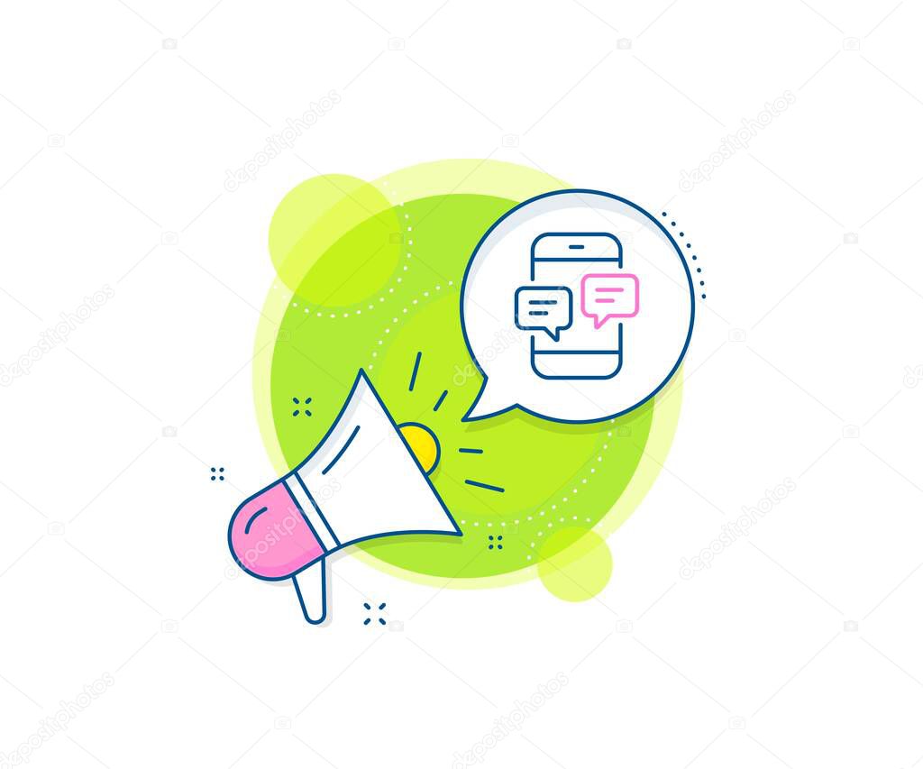 Mobile chat sign. Megaphone promotion complex icon. Phone Message line icon. Conversation or SMS symbol. Business marketing banner. Phone Messages sign. Vector