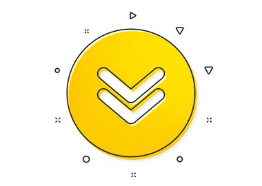 Kaydırma ekranı işareti. Aşağı düğme simgesini kaydır. Sayfayı aç. Sarı daireler şeklinde. Klasik kaydırma simgesi. Geometrik elementler. Vektör