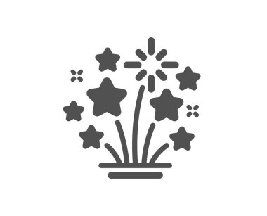 Havai fişek yıldızı ikonu. Piroteknik selam işareti. Karnaval ışıkları sembolü. Klasik düz stil. Kalite tasarım elemanı. Basit bir havai fişek yıldızı ikonu. Vektör