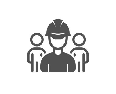 Mühendislik ekibi ikonu. Mühendis ya da mimar grup işareti. İnşaat miğferi sembolü. Klasik düz stil. Kalite tasarım elemanı. Basit bir mühendislik ikonu. Vektör