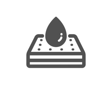 Su geçirmez yatak koruyucusu ikonu. Ortopedi işareti. Nefes alınabilir uyku yatağı sembolü. Klasik düz stil. Kalite tasarım elemanı. Basit su geçirmez yatak ikonu. Vektör