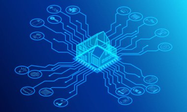 Akıllı ev. Tüm fonksiyonlar ana işlemci tarafından çalıştırılır. Güvenlik ve konfor sistemi.