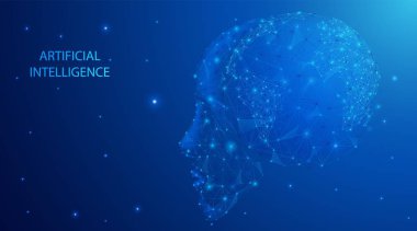 Yapay Zeka Gezegeni Dünya. Yeni teknolojiler için geleceğe bakıyoruz. İnsansı bir yüz. Robot bilimi alanında teknolojik ilerleme kavramı.