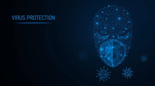 Een Man Met Een Ademhalingsmasker Virusbescherming Laag Poly Vector Illustratie — Stockvector