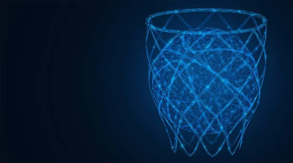 Una Palla Basket Nella Rete Basket Illustrazione Vettoriale Basso Poligono — Vettoriale Stock