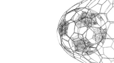 Gol ağındaki futbol topu. Spor malzemeleri. Düşük-poli 3d vektör illüstrasyonu.