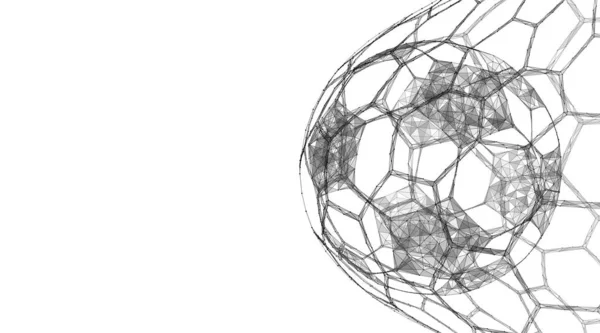 足球在球门网中 运动器材 低聚3D矢量图解 — 图库矢量图片