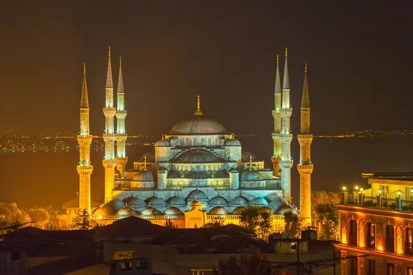 Modrá mešita Istanbul v noci — Stock fotografie