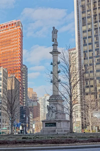 New York Columbus Círculo Coluna monumento inverno — Fotografia de Stock