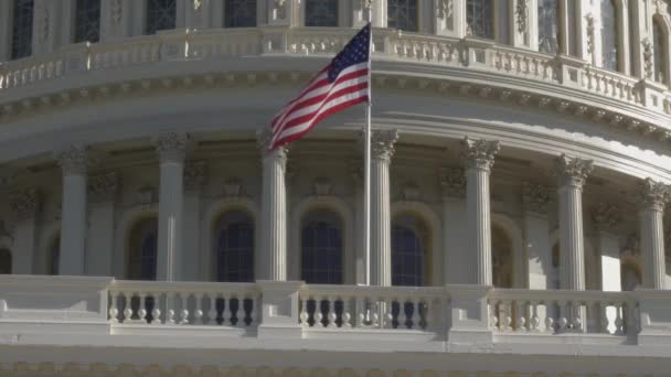 Здание Капитолия США в Вашингтоне с флагом — стоковое видео