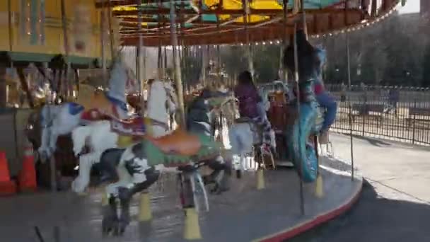 Красочные карусели в ротации в общественном парке Вашингтона — стоковое видео