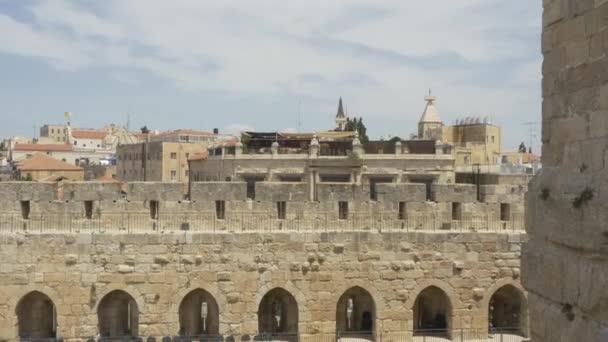 Vista panorámica de la muralla norte de la Torre de David en Jerusalén — Vídeos de Stock