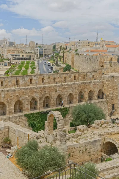 大卫塔庭院和新耶路撒冷的景观 — 图库照片