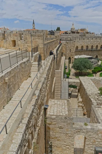 Vista para a Torre de David parede ocidental em Jerusalém — Fotografia de Stock