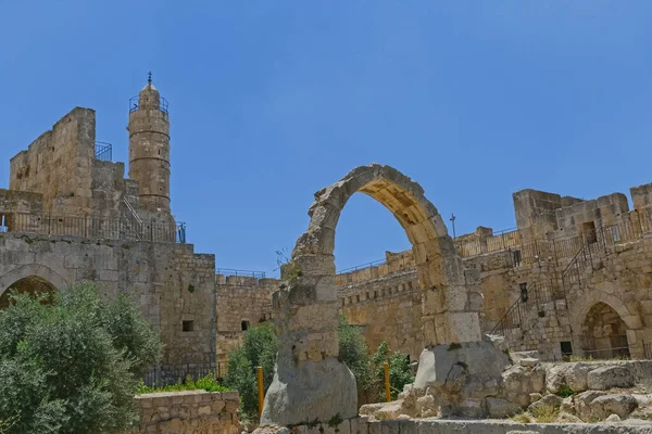 Detalhe do arco da Torre de David pátio em Jerusalém — Fotografia de Stock