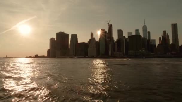 New York Manhattan panoramisch zonsondergang uitzicht — Stockvideo