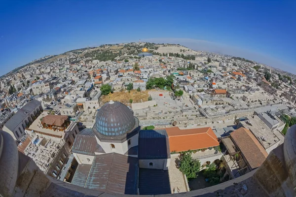 Fisheye lens shot of the panoramic view of the old city of Jerusalem — Stock Photo, Image