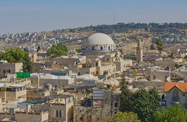 Lente de ojo de pez de la vista panorámica de la ciudad vieja de Jerusalén — Foto de Stock