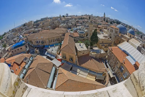 Soczewka Fisheye strzał panoramiczny widok na stare miasto Jerozolimy — Zdjęcie stockowe