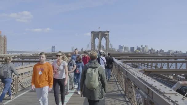 Túlzsúfolt Brooklyn Bridge New Yorkban — Stock videók