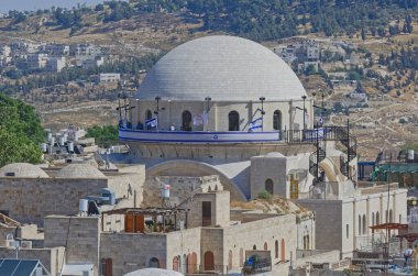 Eski Kudüs şehrinin panoramik görüntüsünün balık gözü merceği görüntüsü
