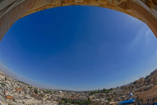 Fisheye lens shot of the old city of Jerusalem with copyspace in the middle — Stock Photo, Image