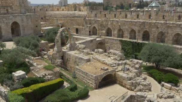 Panoramatický výhled na Davidovu věž v Jeruzalémě — Stock video