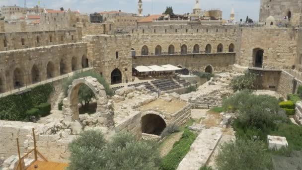 Kilátás a torony Dávid udvar Jeruzsálemben — Stock videók