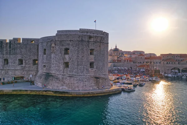 Dubrovnik old town harbor panorama drone shot — Stock Photo, Image