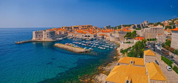 Aerial morning panorama of Dubrovnik old city — Stock Photo, Image