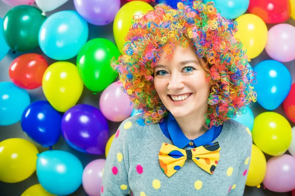 Portrait Beautiful Happy Young Woman Colorful Wig Having Fun Party — Stock Photo, Image