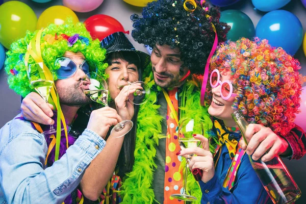 Party People Drinking Champagne Celebrating Carnival New Year Party Club — 스톡 사진