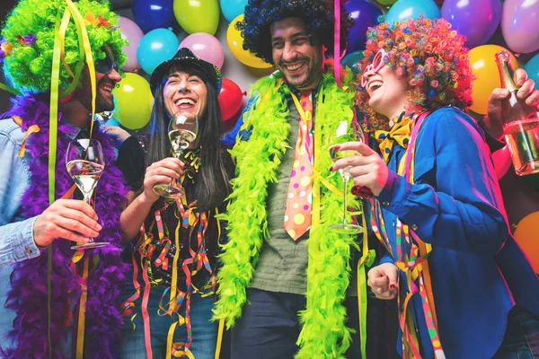 Party People Drinking Champagne Celebrating Carnival New Year Party Club — 스톡 사진