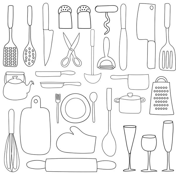 Dibujo manual. Doodle. Conjunto de cocina. Iconos — Archivo Imágenes Vectoriales