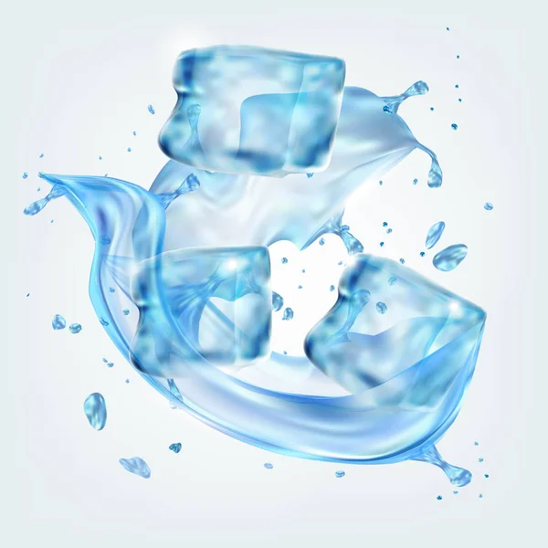 Un juego de cubitos de hielo. Salpicaduras de agua. Una caricatura. Frío. Para su diseño . — Archivo Imágenes Vectoriales