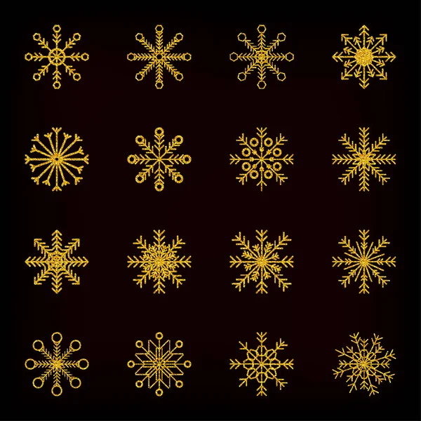 Flocon de neige. L'or. Glitter. Décoration. Nouvel An et Noël. Festive . — Image vectorielle