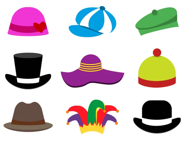 모자입니다. 모자입니다. 모자입니다. 설정 합니다. 플랫 스타일입니다. 당신의 디자인에 대 한 아이콘입니다. 절연. — 스톡 벡터