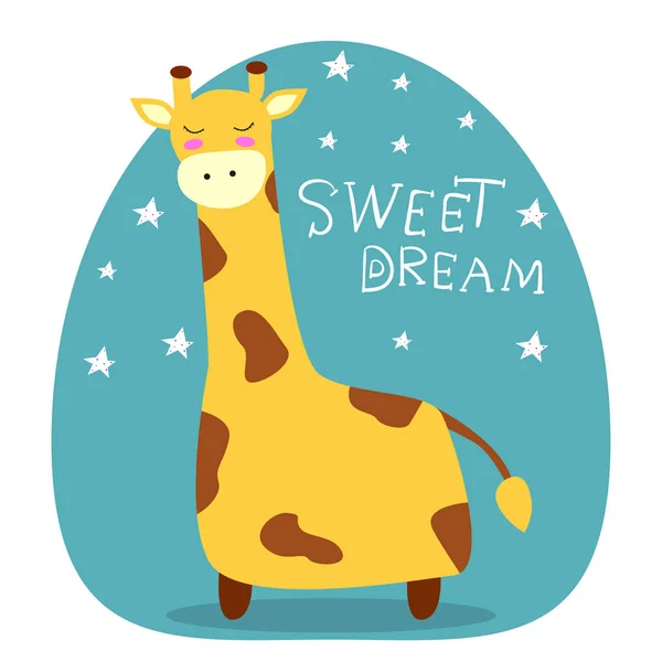 Cute. Giraffe. Een cartoon. Scandinavische stijl. Kinder. afdrukken. Voor een jongen en een meisje. Voor otkrvtki, kleding. Voor uw ontwerp. — Stockvector