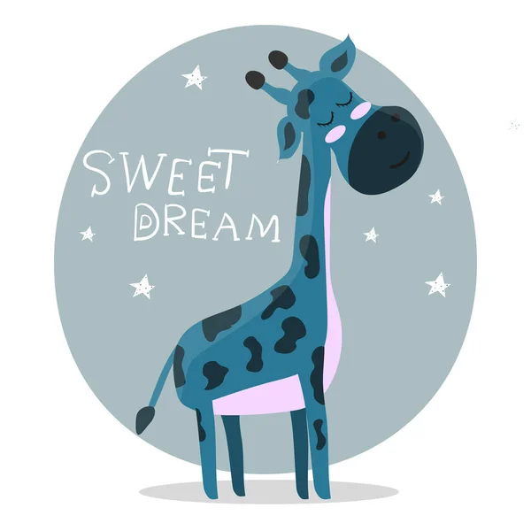 Cute. Giraffe. Een cartoon. Scandinavische stijl. Kinder. afdrukken. Voor een jongen en een meisje. Voor otkrvtki, kleding. Voor uw ontwerp. — Stockvector