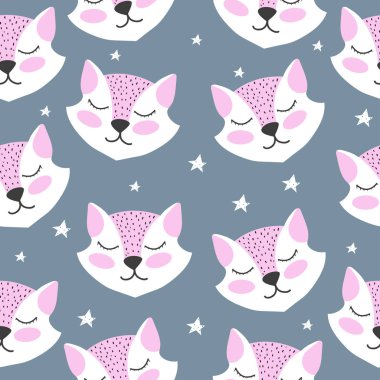 Seamless modeli. Oldukça. Komik. bir tilki. İskandinav tarzı. Yazdırın. Çocuk. İçin giyim. Kartı. Tasarımlarınız için.