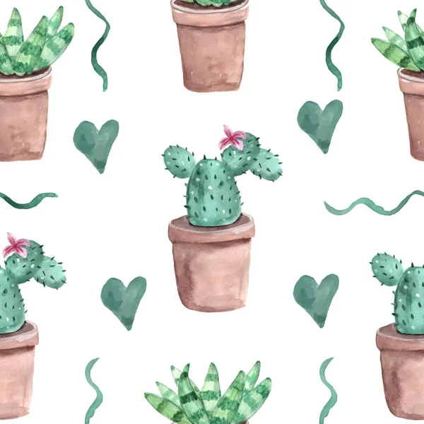 Watercolor cactus. Seamless patten. Bright green. Thorny plant. For print on clothes, postcard. For your design.