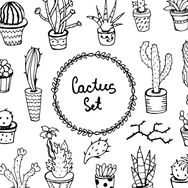 Conjunto de cactus. Dibujo manual. Púas. Flor. Para su diseño . — Archivo Imágenes Vectoriales