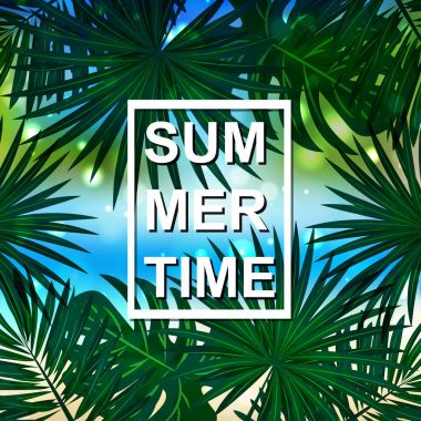 Yaz saati. Parlak arka plan. Yazıt. Sezon. El ilanı, kartpostal. Tasarımlarınız için.