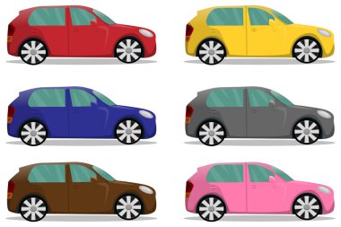 Bir çizgi film makinesi. Aile. Ayarlayın. Böyle bir renk. Gezi. Beyaz arka plan üzerinde izole. Tasarımlarınız için.